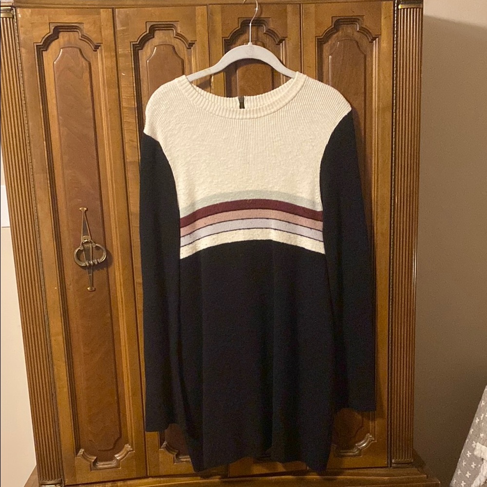 Black and Cream Striped Sweater Dress